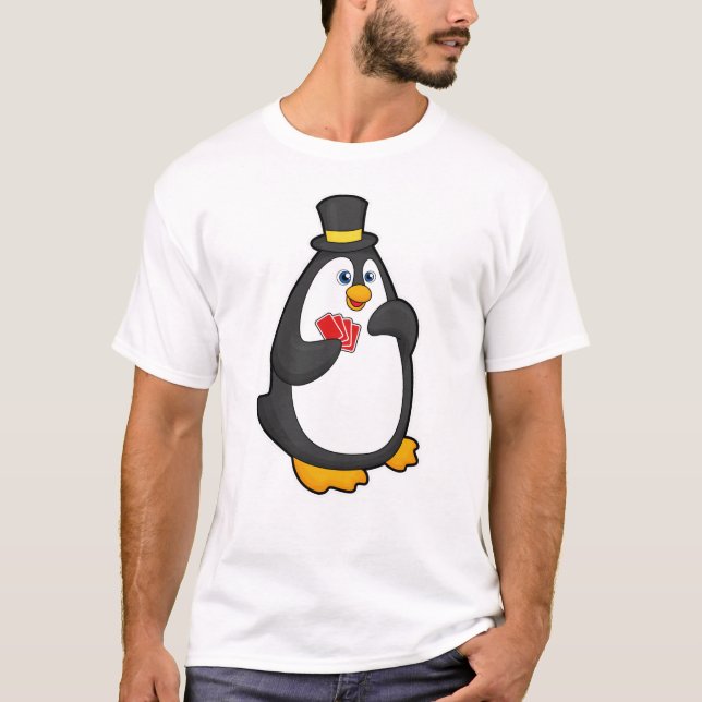 Camiseta Pingüino con Gorra en Poker con tarjetas de Poker (Anverso)