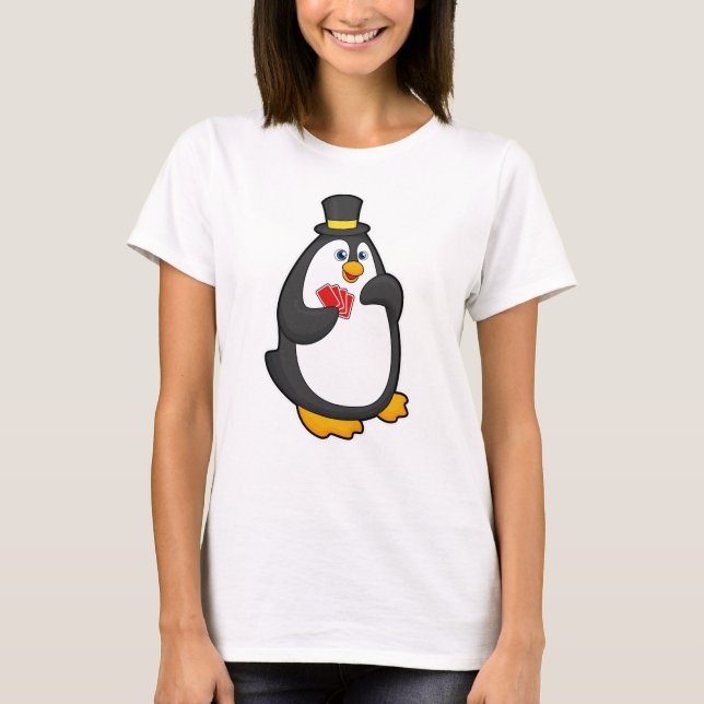 Camiseta Pingüino con Gorra en Poker con tarjetas de Poker (Anverso)