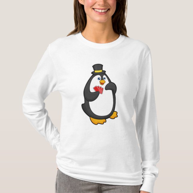 Camiseta Pingüino con Gorra en Poker con tarjetas de Poker (Anverso)