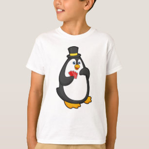 Camiseta Pingüino con Gorra en Poker con tarjetas de Poker