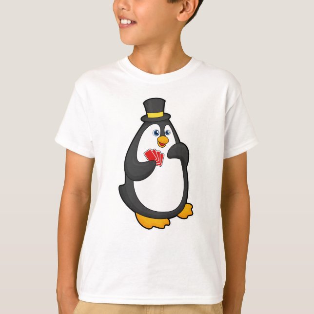 Camiseta Pingüino con Gorra en Poker con tarjetas de Poker (Anverso)