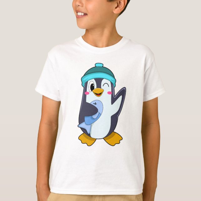 Camiseta Pingüino con pescado y Gorra (Anverso)