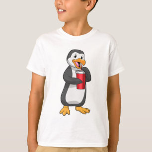 Camiseta Pingüino con taza de bebida con paja