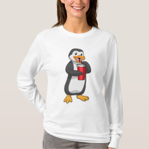 Camiseta Pingüino con taza de bebida con paja