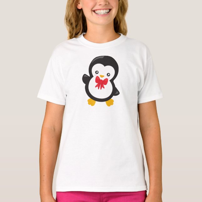 Camiseta Pingüino Con Tejido De Bow, Pingüino Cuto, Pingüin (Anverso)