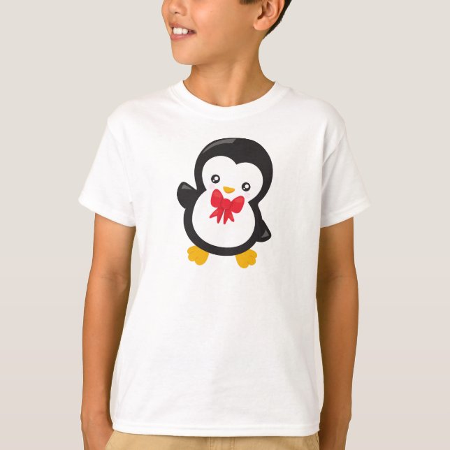 Camiseta Pingüino Con Tejido De Bow, Pingüino Cuto, Pingüin (Anverso)