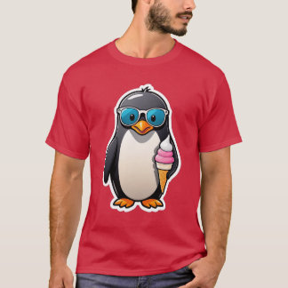Camiseta Pingüino Cool con Cono de Helado y Gafas de Sol