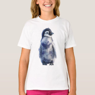 Camiseta Pingüino Cría Nebulosa Acuarela Azul Niños