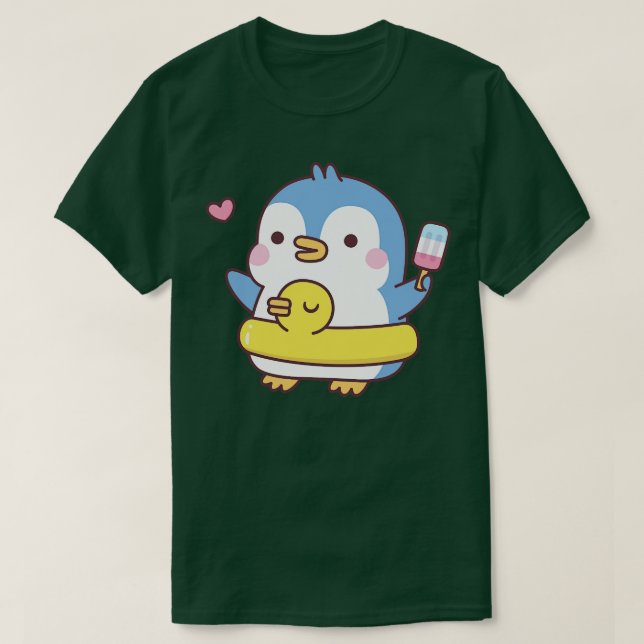 Camiseta Pingüino Cuto Con Piscina Flota (Diseño del anverso)