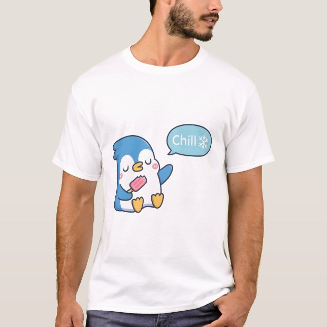 Camiseta Pingüino Cuto Con Popsicle Dice Chill (Anverso)
