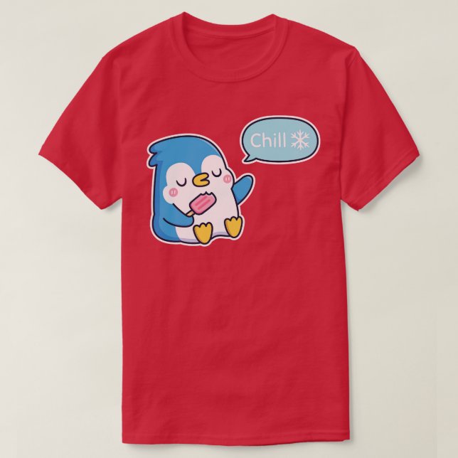 Camiseta Pingüino Cuto Con Popsicle Dice Chill (Diseño del anverso)