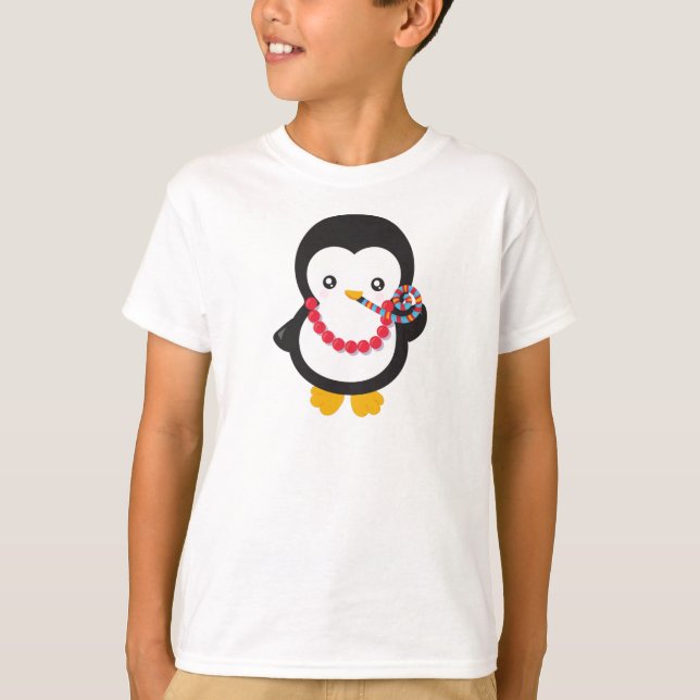 Camiseta Pingüino Cuto, Pingüino Pequeño, Silbato Fiesta (Anverso)