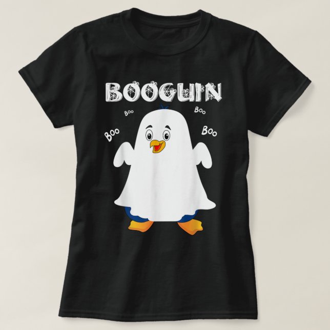Camiseta Pingüino de Booguin Halloween con disfraz fantasma (Diseño del anverso)