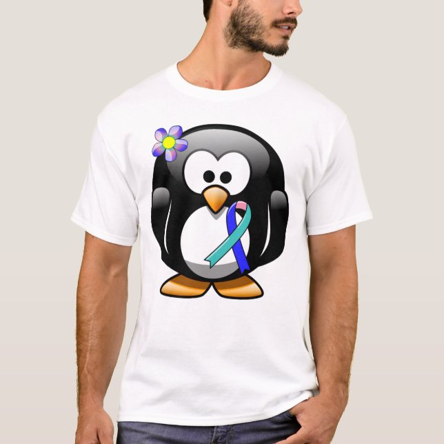 Camiseta Pingüino de cinta verde azulada/rosa/azul (Anverso)