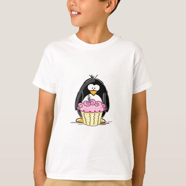 Camiseta Pingüino de cumpleaños con torta (Anverso)