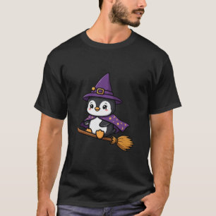 Camiseta Pingüino de Halloween con Escoba