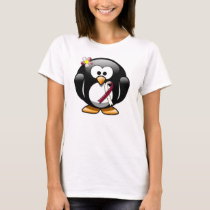 Camiseta Pingüino de la cinta de Borgoña y de la marfil