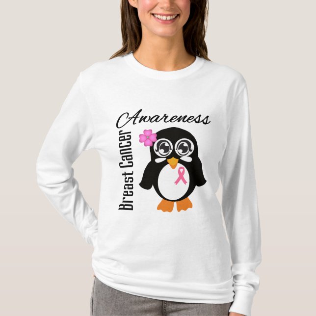 Camiseta Pingüino de la conciencia del cáncer de pecho (Anverso)