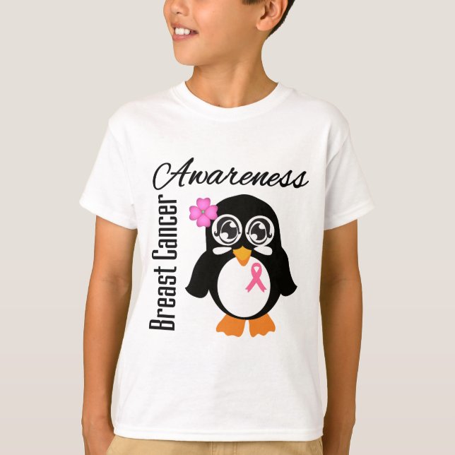 Camiseta Pingüino de la conciencia del cáncer de pecho (Anverso)