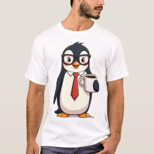 Camiseta Pingüino de Negocios Adorable con Gafas de Café y