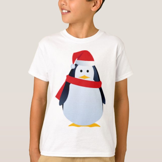 Camiseta Pingüino del navidad en un gorra de Santa (Anverso)