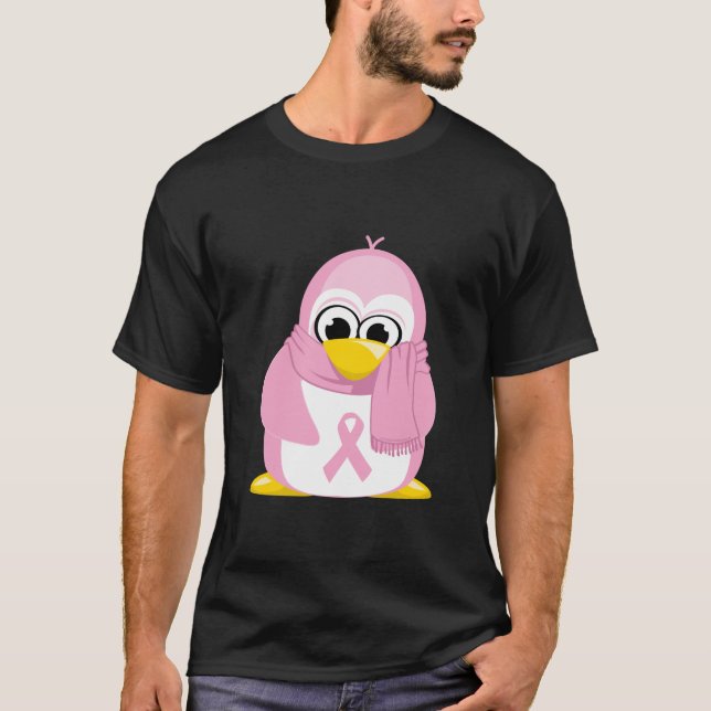 Camiseta Pingüino del rosa del cáncer de pecho (Anverso)