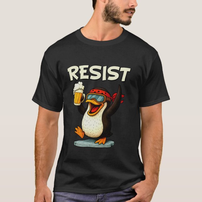 Camiseta Pingüino Divertido Resiste (Anverso)
