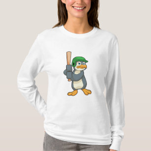 Camiseta Pingüino en béisbol con bate de béisbol y casco