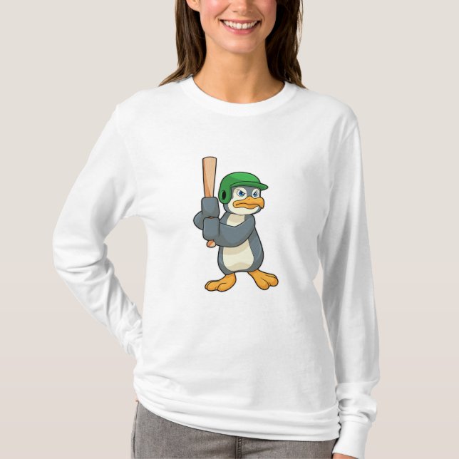 Camiseta Pingüino en béisbol con bate de béisbol y casco (Anverso)