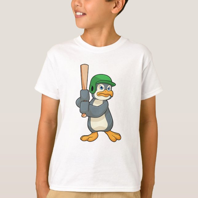 Camiseta Pingüino en béisbol con bate de béisbol y casco (Anverso)