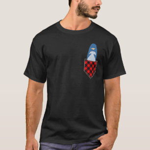 Camiseta Pingüino En Bolsillo Pingüino Cuadros Rojos Navida