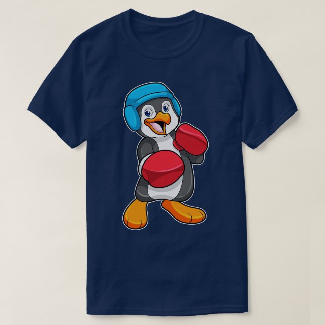 Camiseta Pingüino en Boxeo con Casco de Guantes de Box (Diseño del anverso)