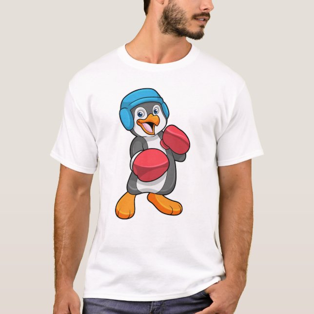 Camiseta Pingüino en Boxeo con guantes de boxeo y casco (Anverso)