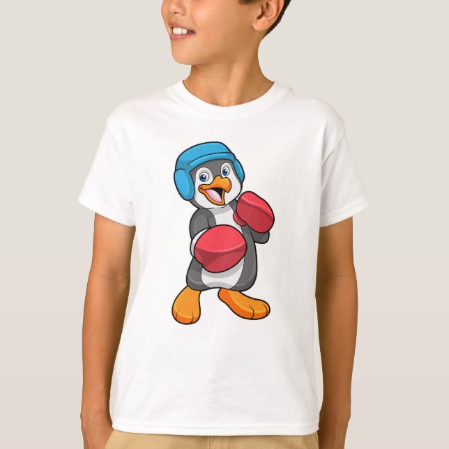 Camiseta Pingüino en Boxeo con guantes de boxeo y casco (Anverso)