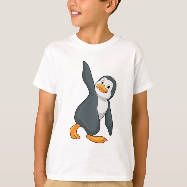 Camiseta Pingüino en ejercicio de Stretching de Yoga (Anverso)