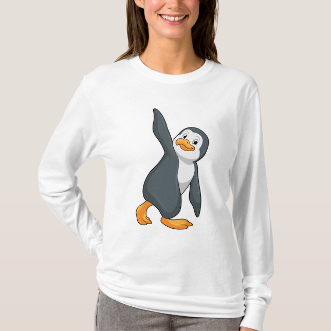 Camiseta Pingüino en ejercicio de Stretching de Yoga (Anverso)