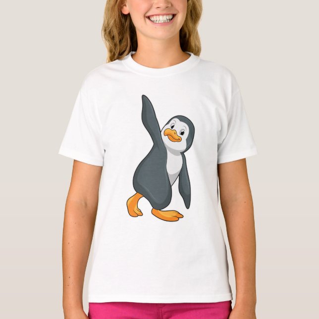 Camiseta Pingüino en ejercicio de Stretching de Yoga (Anverso)