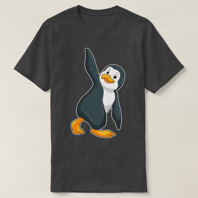 Camiseta Pingüino en ejercicio de Stretching de Yoga (Diseño del anverso)