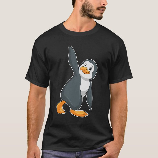 Camiseta Pingüino en ejercicio de Stretching de Yoga (Anverso)