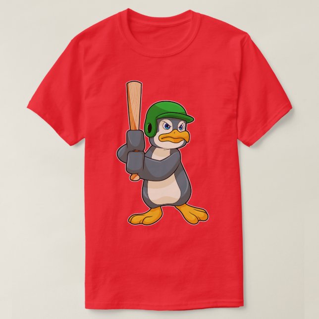 Camiseta Pingüino en el Béisbol con casco de bate de béisbo (Diseño del anverso)