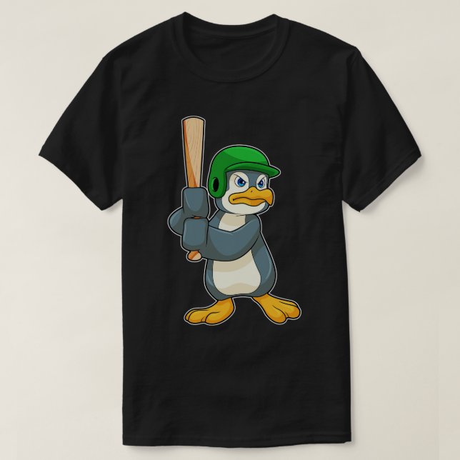 Camiseta Pingüino en el Béisbol con casco de bate de béisbo (Diseño del anverso)