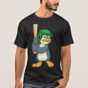 Camiseta Pingüino en el Béisbol con casco de bate de béisbo