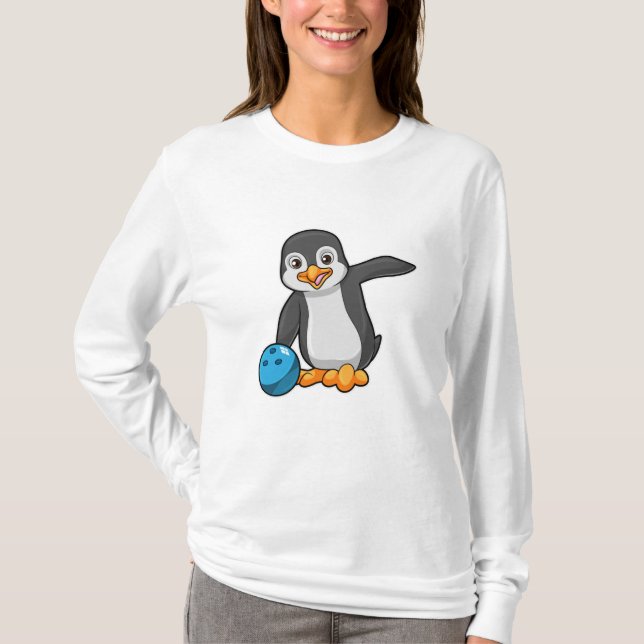 Camiseta Pingüino en el Bowling con bolas (Anverso)