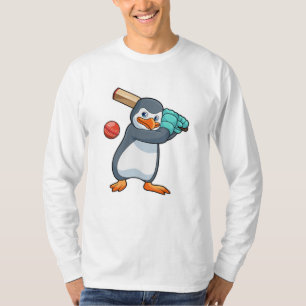 Camiseta Pingüino en el críquet con bate de críquet