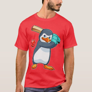 Camiseta Pingüino en el críquet con bate de críquet
