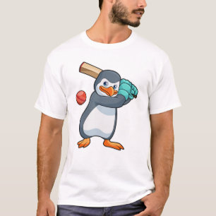 Camiseta Pingüino en el críquet con bate de críquet