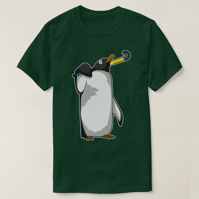 Camiseta Pingüino en hockey con bastón de hockey (Diseño del anverso)