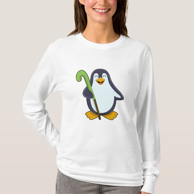Camiseta Pingüino en hockey con bate de hockey (Anverso)