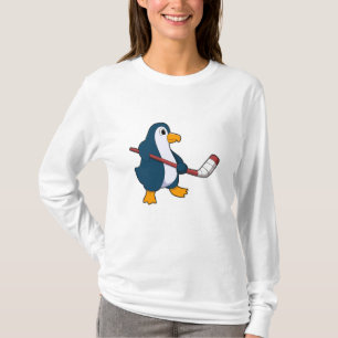 Camiseta Pingüino en hockey sobre hielo con bastón de hocke