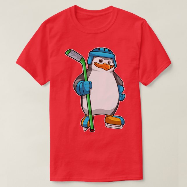 Camiseta Pingüino en hockey sobre hielo con bastón de hocke (Diseño del anverso)